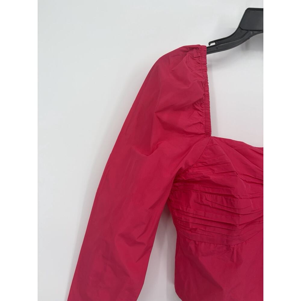 MANGO Hot Pink Ruched Crop Top Small NWT Fitted Y2K Chic Puff Sleeve Barbiecore - Picture 6 of 16